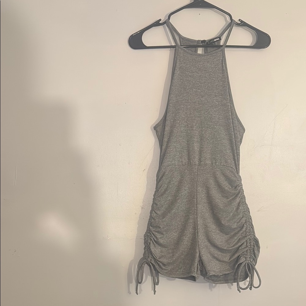 Fashion Nova Gray Bodysuit Sleeveless Ruched Cut Out